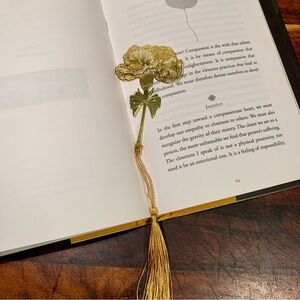 Golden Rose Lotus Handmade Book Mark with Golden Tassel